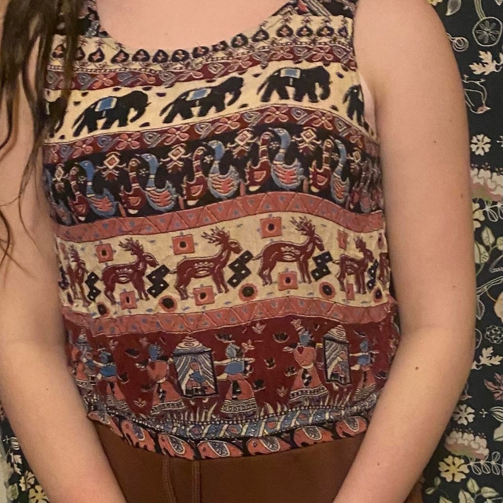 Boho Elephant & Deer Print Sleeveless Top - XS/S